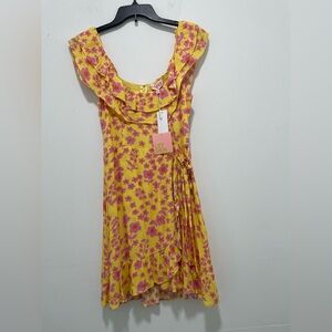 Leyden Yellow Ruched Wrap Sundress